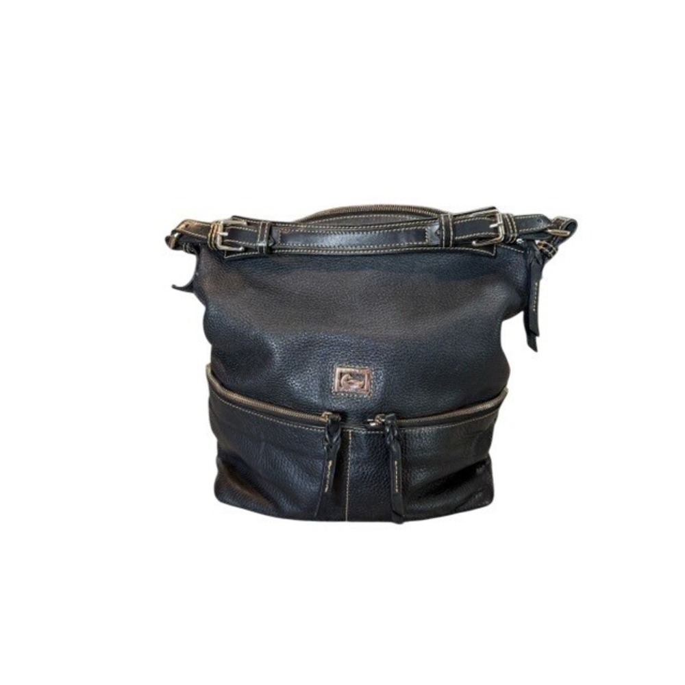 Dooney & Bourke Black Pebbled Leather Hobo Shoulder‎ Bag with Contrast Stitching